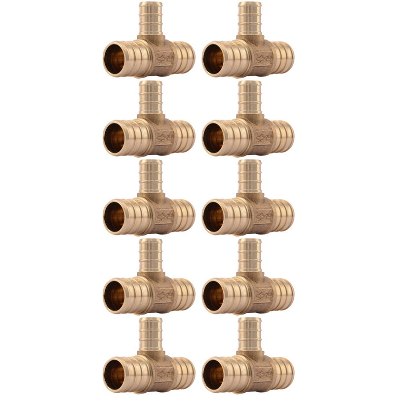 SharkBite 3/4 Inch x 3/4 Inch x 1/2 Inch Crimp Reducing Tee, Pack of 10, Brass Plumbing Fitting, PEX Pipe, PE-RT, UC412LFA10 - Image 1
